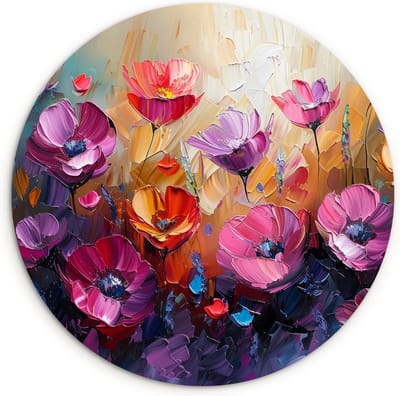 WallCircle® Wandcirkel 120x120 cm - Muurcirkel Bloemen - Paars - Kleurrijk - Handgeschilderd - Kunst - Muurdecoratie woonkamer - Wanddecoratie slaapkamer - Kamer decoratie accessoires - Ronde schilderijen