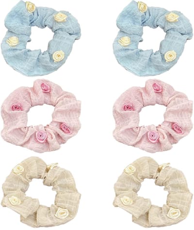 Dailygoods- Haarelastiek 6 Stuks - Zachte Scrunchies - Elastisch Haarelastiek - Rozenbloemen Design - Duurzaam - Ideaal voor Dames