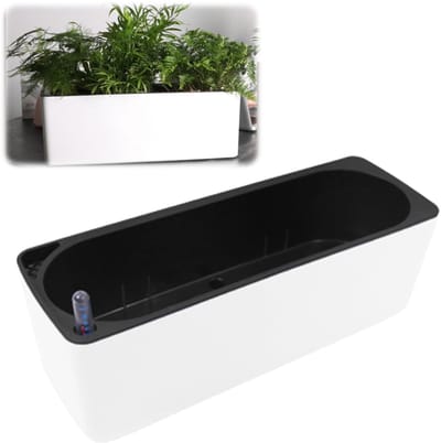Dailygoods- Bloempot met Waterindicator - Zelfbevattend Systeem - Rechthoekige Plantenbak - 40x13 cm - Wit - Intelligente Irrigatie