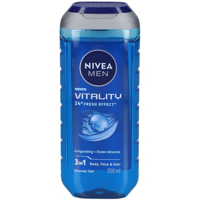 NIVEA MEN Vitality 3-in-1 Douchegel – 250 ml – Voor Lichaam, Gezicht & Haar – Met Oceaan Mineralen – 24u Frisheid