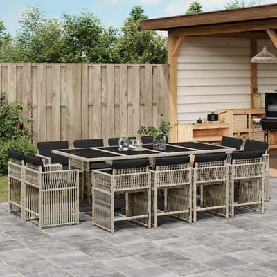 vidaXL - 13-delige - Tuinset - met - kussens - poly - rattan - lichtgrijs