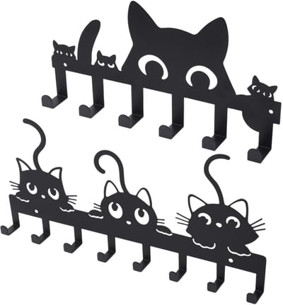 Dailygoods- Sleutelrek zwart - Sleutelhouder muur - Kattenmotief - Robuust en duurzaam - Meervoudige haken - Elegant design