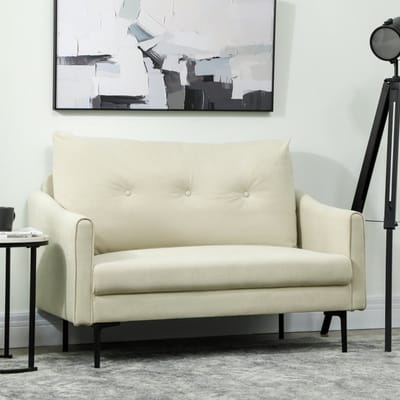 MODFU 2-Zitsbank - Schuimvulling En Stoffen Bekleding - Modern - Voor Woonkamer - Metalen Frame - Crèmewit - 124 X 73 X 92 Cm