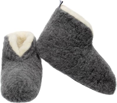 LuLu Warme Wollen Sloffen – Enkelhoog – Schapenwollen Pantoffels – Grijs – Antislip Zool – Dames en Heren – Maat 47