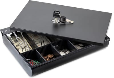 Kassalade Inzetbakje voor Biljetten en Munten met Vergrendelbare Deksel - Metalen Geldlade Organizer