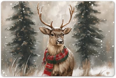 Placemats 45x30 cm - Placemat kunststof - 1 stuk - Winter - Bos - Rendier - Donker - Borden onderleggers - Decoratie voor op tafel - Keuken tafeldecoratie accessoires - Vinyl onderlegger - Tafelversiering