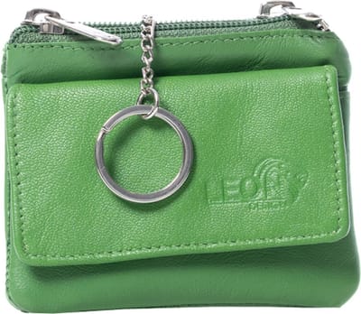 LeonDesign - Sleuteletui - Dubbelvaks - Leer - Lichtgroen - Met Rits - Pasjesetui - Sleutelmapje - Sleutelbeursje - Sleuteletui Heren - Sleuteletui Dames - Kleingeldvak - Luxe Sleuteletui Leer - Compact - Sleutel Etui - Kleine Cadeautjes - Kado