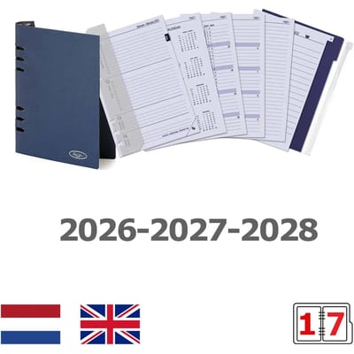 Kalpa 6406-26-27-28 210 x 144 mm A5 Bindmiddel Vulling 1 Week per 2 Paginas EN DE FR NL (een beetje roest op de ringband!) + opbergmap 2026 2027 2028