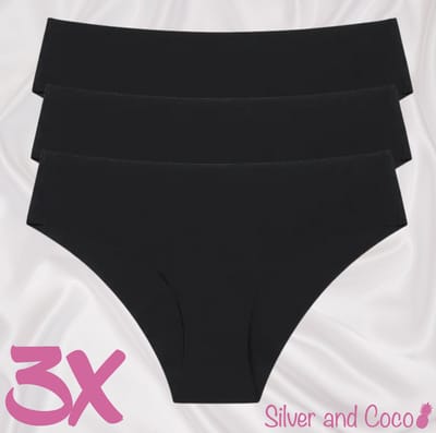 SilverAndCoco® - 3 stuks Naadloze Onderbroek / Seamless Broekje Dames / Zacht Brazilian Slipje / Naadloos Stretch Ondergoed Vrouw / Hipster Dames Lingerie Broekje Slip Black - Zwart / Extra Large XL
