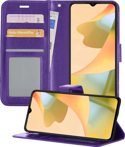 Hoesje - Met Pasjeshouder - Geschikt voor OPPO A16 - Luxe Bookcase Portemonee - Flip Case - Kunstleer Book Case - Flipcase - Book Cover - Walletcase - Portemonneehoes - Telefoonhoesjes - Paars