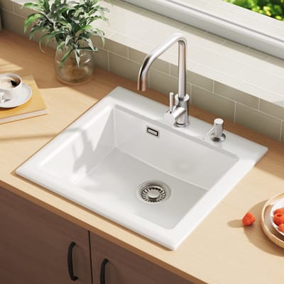 CECIPA Max Spoelbak Met Kraangat 55x50 CM - Keramische Spoelbak Keuken - Spoelbakken Keuken - Wasbak Keuken - Wit