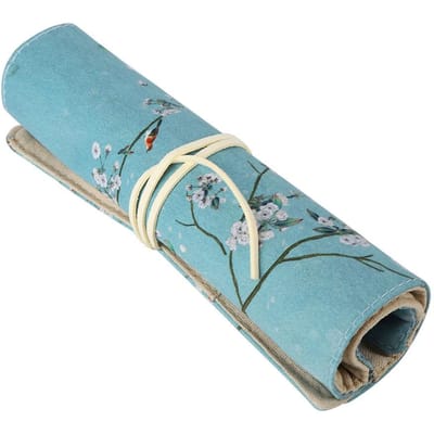 Style Rétro Chinois Ancien Sac à Stylo Grande Capacité Étui d'Antiquités Pliable(Fleur) gray