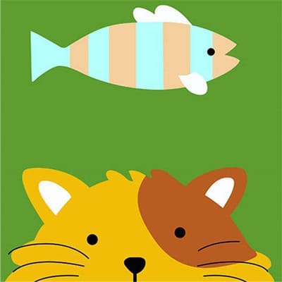 Schilderen op nummer voor kinderen - Dieren Kitten en Vis op 20x20 cm Linnen Canvas - Creatieve DIY Schilderkit voor Beginners