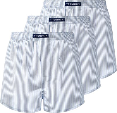 TrueFeel | 3-pack wit met blauw gestreepte losvallende premium katoenen boxershorts