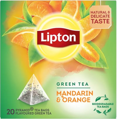 Lipton Green Tea Mandarin Orange - 80 Theezakjes Piramid - Groene Thee Mandarijn Sinaasappel - 4 x 20 Zakjes - Voordeelverpakking