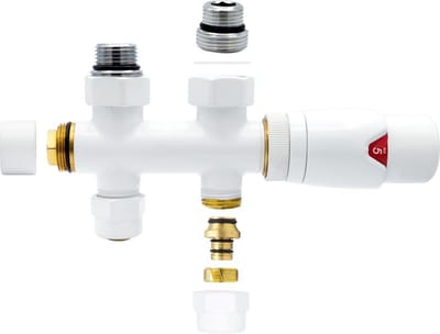 Klea Aansluitset voor Middenaansluiting Vloer Wit – Radiatoraansluitset – Haakse Vloeraansluiting – Compleet & Universeel