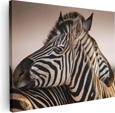 Artaza Canvas Schilderij Dierenkop Zebra - 40x30 cm - Klein - Wanddecoratie Jungle - Muurdecoratie Dieren - Kamer Accessoires
