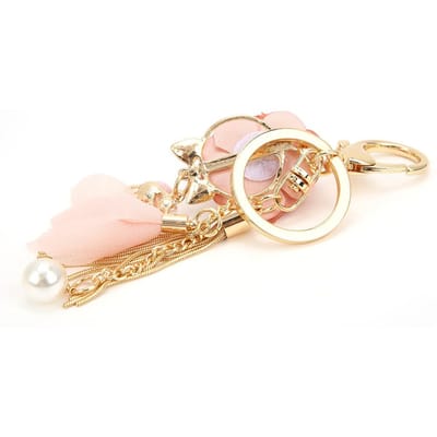 Sleutelhanger Hanger Imitatie Parels Bloemen Kwastje Tas Decoratie Sleutelring Verjaardagscadeau beige