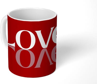 Mok - Koffiemok - Love - Spiegeling - Rood - Mokken - 350 ML - Beker - Koffiemokken - Theemok - Mok met Tekst
