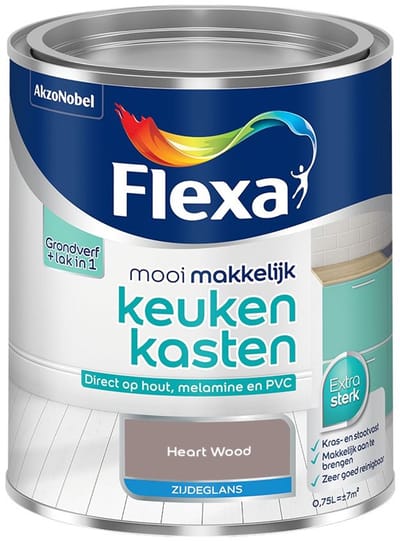 Flexa - Mooi Makkelijk Keukenkasten Zijdeglans - Heart Wood - Mengverf - 750 Ml