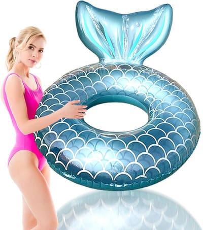 Thijox - Zeemeermin Zwembad Opblaasbare Zwemringen voor Volwassenen, 120cm Zeemeerminstaart Vormige Zwem Floaties voor Zomer, Strand, Water Sport en F