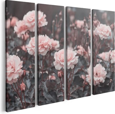 Artaza Canvas Schilderij Vierluik Roze Rozen Bloemen  - 80x60 - Foto Op Canvas - Canvas Print