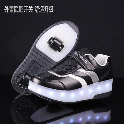 Lichtgevende Led Runaway Schoenen Dubbel Wiel Jongens Oplaadbare Wielschoenen Meisjes Rolschaatsen 28 white