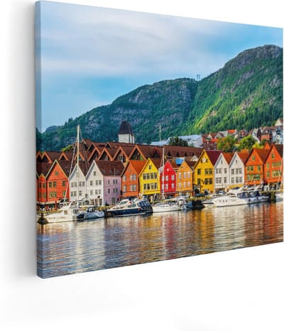 Artaza Canvas Schilderij Haven Bergen - 50x40 cm - Wanddecoratie Zeilboot - Muurdecoratie Skyline - Kamer Accessoires