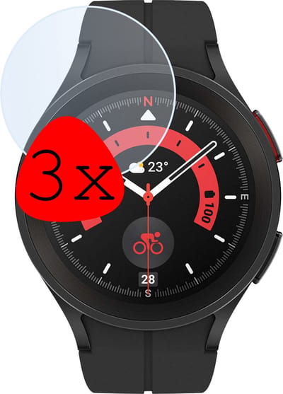 Screenprotector - 3 Stuks Geschikt voor Samsung Watch 5 Pro 45 mm - Extra Sterk - Tempered Glass - Gehard Glas - Beschermglas Screen Cover - Bescherm Protector voor Smartwatch