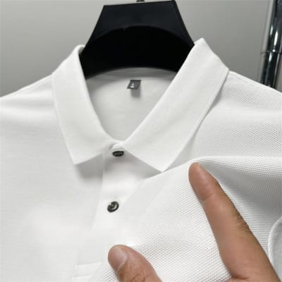 Heren Poloshirt T-shirt Korte Mouw Zomer Effen Kleur Business Casual Revers Gemerceriseerd Katoen Heren T-shirt met Halve Mouw voor Heren L white