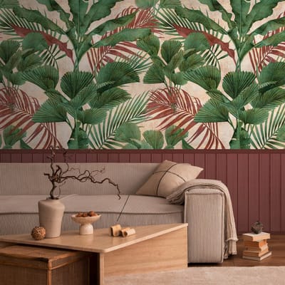 Fotobehang Profhome 398081-GU vliesbehang hardvinyl warmdruk in reliëf licht gestructureerd in jungle stijl mat groen roodbruin beige 1,59 m x 2,8 m