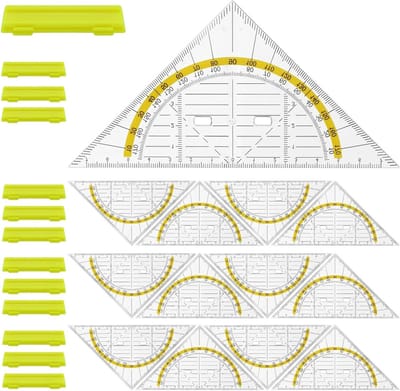 12-delige set meetinstrumenten met transparante driehoeken, schokbestendige plastic geodriehoek en liniaal voor schoolgebruik