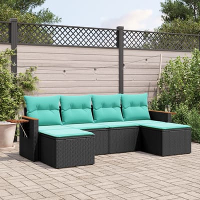 vidaXL - 6-delige - Loungeset - met - kussens - poly - rattan - zwart