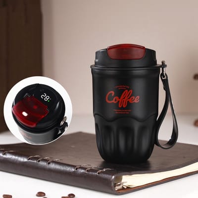 Intelligente, temperatuurgecontroleerde roestvrijstalen thermosbeker, koffiebeker, geïsoleerde roestvrijstalen reiskoffiebeker (zwart)