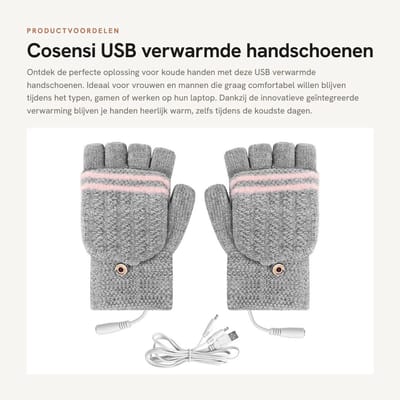 Dailygoods - USB verwarmde handschoenen - handwarmers - geschikt voor laptop en gaming - vingerloos - wasbaar - uniseks voor volwassenen