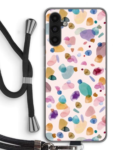 Case Company® - Hoesje met koord geschikt voor Samsung Galaxy A04s hoesje met Koord - Terrazzo Memphis - Telefoonhoesje met Zwart Koord - Bescherming aan alle Kanten en Over de Schermrand