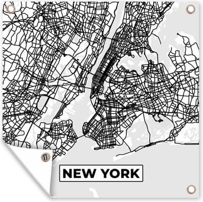 Tuin poster Stadskaart - Plattegrond - New York - Kaart - Zwart Wit - 200x200 cm - Tuindoek