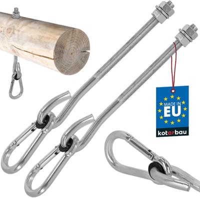 KOTARBAU® 2 st Schommelhaak, Verzinkt Staal, M12 x 230 mm, Zilver, met Karabijnhaak, Houtdraad, Schommelhaak voor Houten Balk, Schommel Hanger