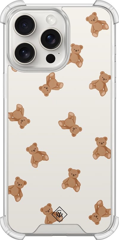 Casimoda® hoesje - Geschikt voor iPhone 15 Pro Max - Teddybeer - Shockproof case - Extra sterk - TPU/polycarbonaat - Bruin/beige, Transparant