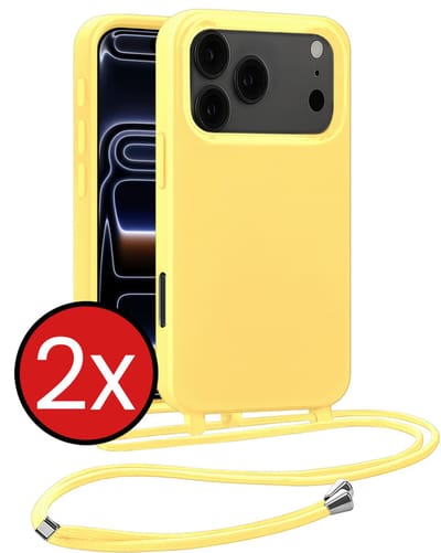 Hoesje Geschikt voor iPhone 17 Pro / 18 Pro Hoesje Siliconen Case Met Koord - Hoes Geschikt voor iPhone 17 Pro / 18 Pro Hoesje Backcover Met Telefoonkoord - Geel - 2 PACK