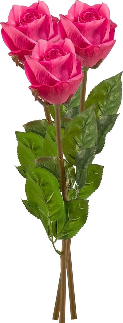 Emerald Kunstbloem Roos Bud tak - 3x - 58 cm - fuchsia - Kunst zijdebloemen