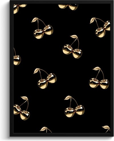 Fotolijst inclusief poster - Posterlijst 60x80 cm - Posters - Patroon - Kersen - Goud - Chrome - Foto in lijst - Keuken decoratie muur - Wanddecoratie accessoires - Muurdecoratie - Schilderijen