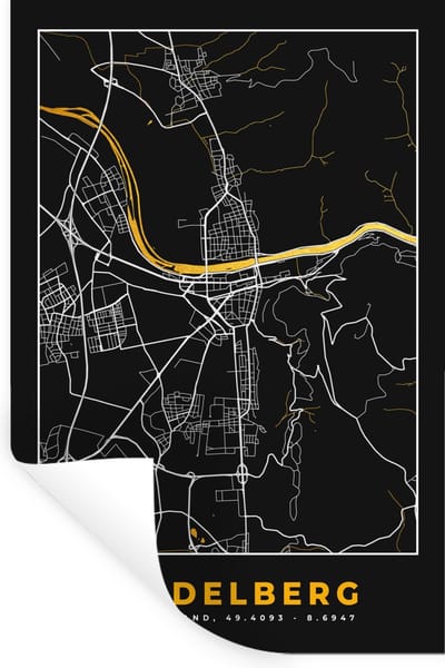 Muurstickers - Sticker Folie - Heidelberg - Duitsland - Goud - Stadskaart - Plattegrond - Kaart - 20x30 cm - Plakfolie - Muurstickers Kinderkamer - Zelfklevend Behang - Zelfklevend behangpapier - Stickerfolie