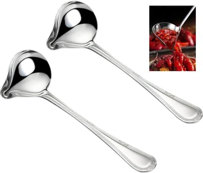 EXCITAT 2 stuks - Sauslepels - Roestvrij staal - Sauslepels met schenktuit - Geschikt voor jus, sauzen, pastasaus, specerijen - Zilver