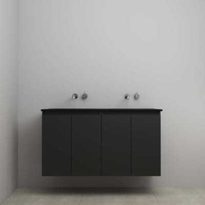 On-Line Onderkast - 120 cm - Bouwpakket - Greeploze Ladestructuur - Acryl Wastafel - zonder Kraangat - Mat Zwart