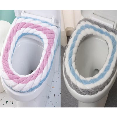 Housse de Toilette Amusante et Créative Anneau de Toilette Ménager Coussin Épais en Peluche Universel Quatre Saisons Lavable 2pcs