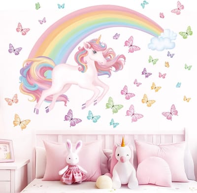 Dailygoods- Muursticker Regenboog Eenhoorn - Wanddecoratie Kinderkamer - Muurdecoratie Meisjeskamer - Waterdicht - Duurzaam - Eenvoudig aan te brengen