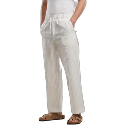 Urban Classics - Loose Seersucker Broek rechte pijpen - S - Wit