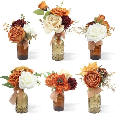 Rinlong 6Pcs Diverse Bloem Centerpieces Voor Bruiloft Herfst Tafels Middenstuk Verbrand Oranje Bruidsmeisje Boeketten Baby Kwekerij Plank Mantel Decor