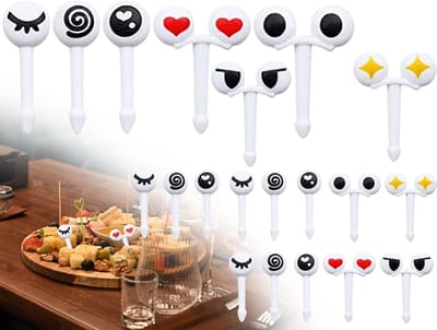 Dailygoods- Voedselprikkers 20 Stuks - Fruitvorkjes - Minivorkjes - Prikkers voor Fingerfood - Vrolijke Ogen - Ideaal voor Feesten - Hapjesprikkers